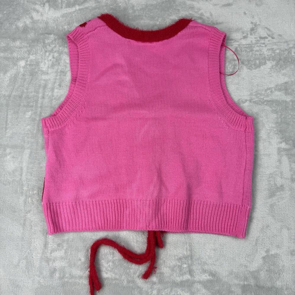 NWT Strawberry Shortcake Knit Vest Pink Y2K Heart Valentine Girlhood Wmns Size S - Picture 2 of 9